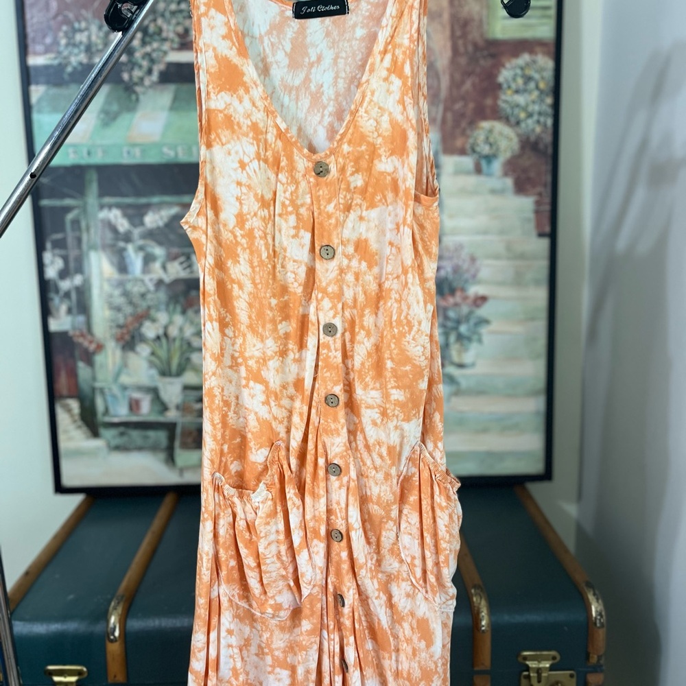 Chic Orange Tie-Dye Midi Dress